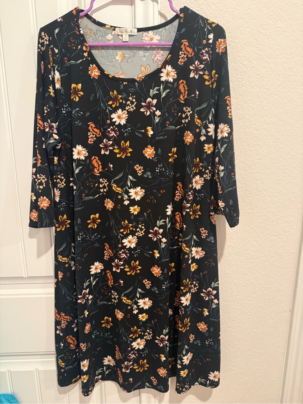 nine britton Black Floral Scoop-Neck A-Line Dress